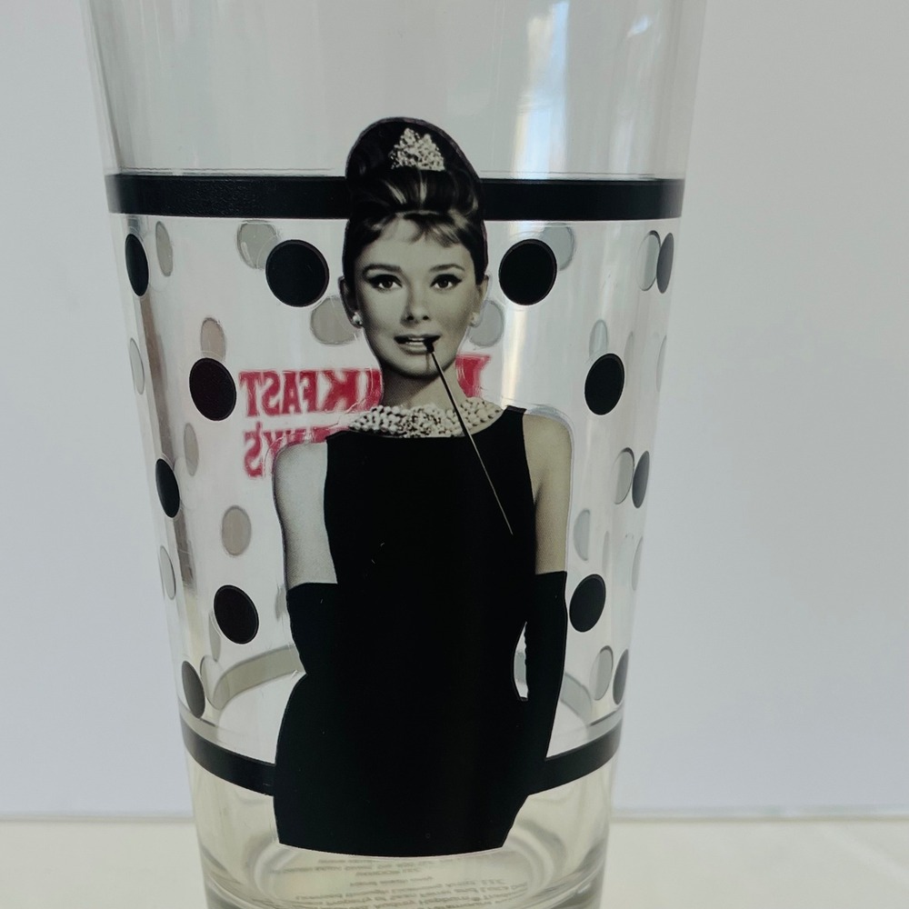 Vandor Breakfast at Tiffanys Audrey Hepburn 16oz Clear Polka Dot Glass Pint